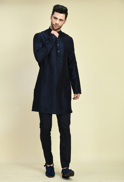 Men’s Nehru Jacket – Silk in Blue with Silk Thread Embroidery | One Man Show