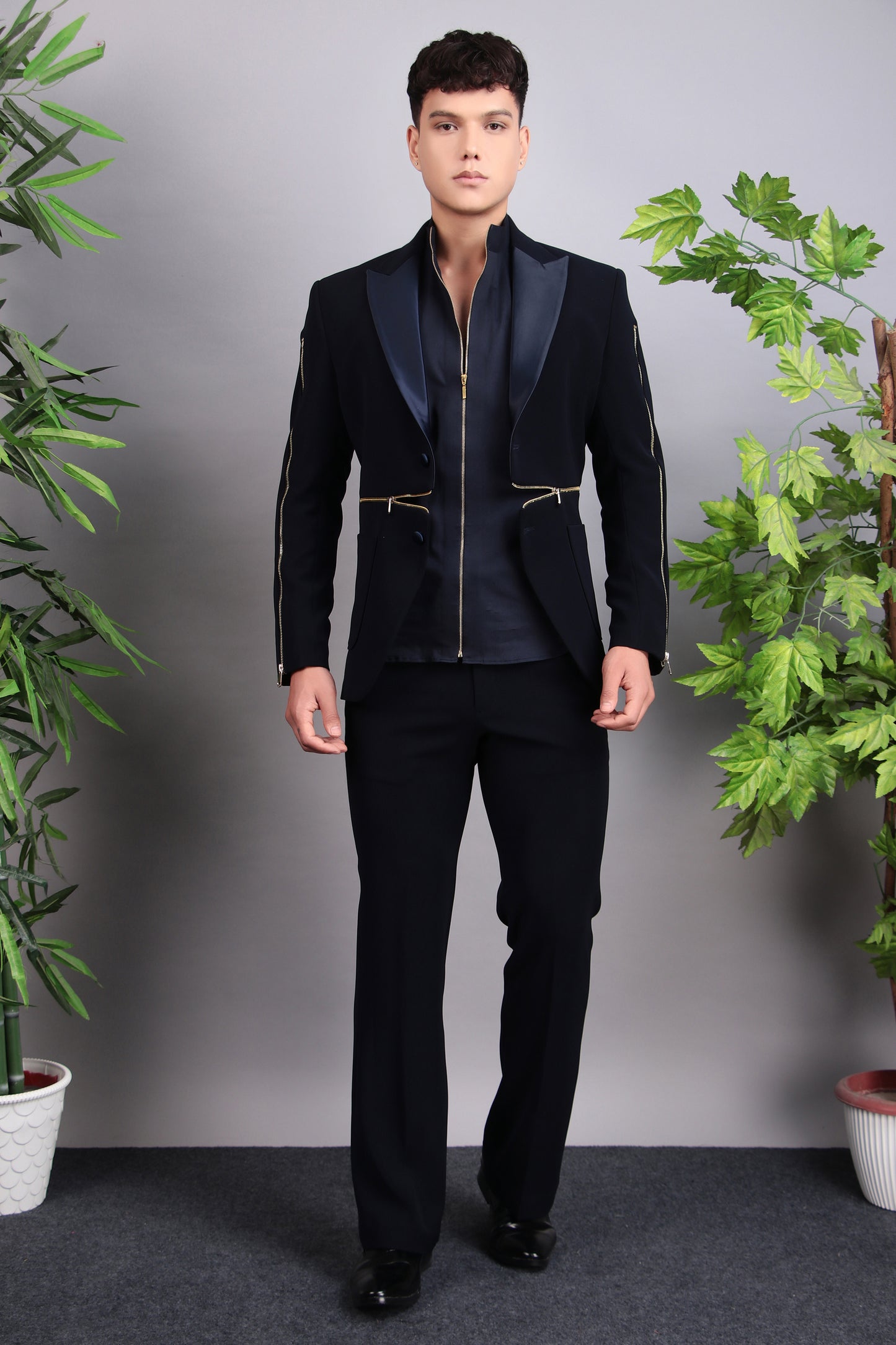 Detail view 3 - Men’s Tuxedo – Japanese Lycra in Midnight Blue with Modern Design