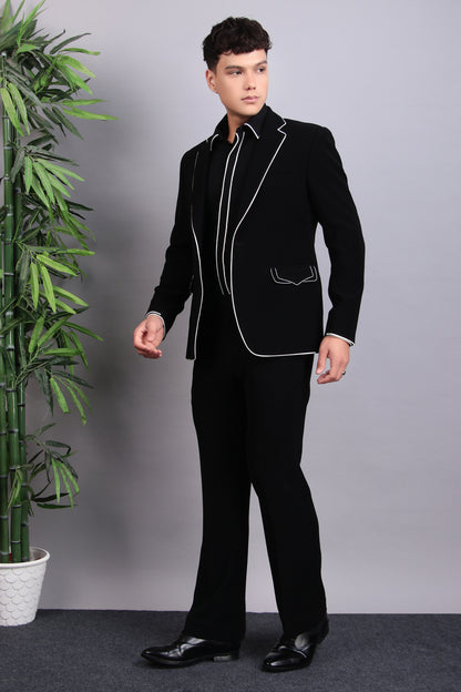 Men’s Tuxedo – Japanese Lycra in Black with White Piping Details | One Man Show