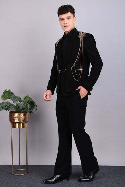 Men’s Tuxedo – Japanese Lycra in Black with Golden Embroidery | One Man Show