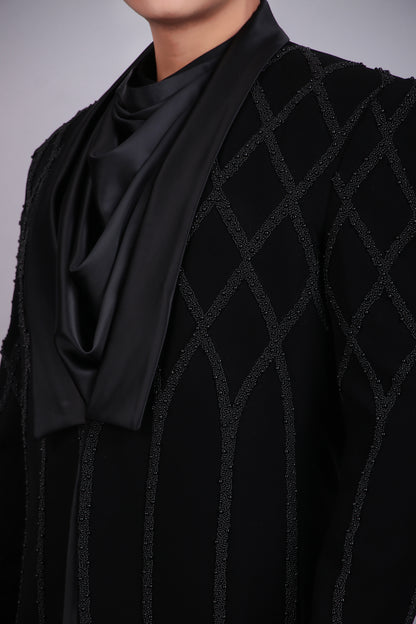 Men’s Tuxedo – Japanese Lycra in Black with Beads Embroidery | One Man Show