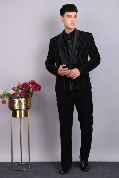 Men’s Tuxedo – Japanese Lycra in Black with Beads Embroidery | One Man Show