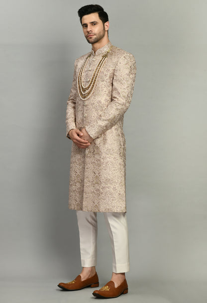 Men’s Sherwani – Silk in Pink with Detailed Hand Embroidery | One Man Show