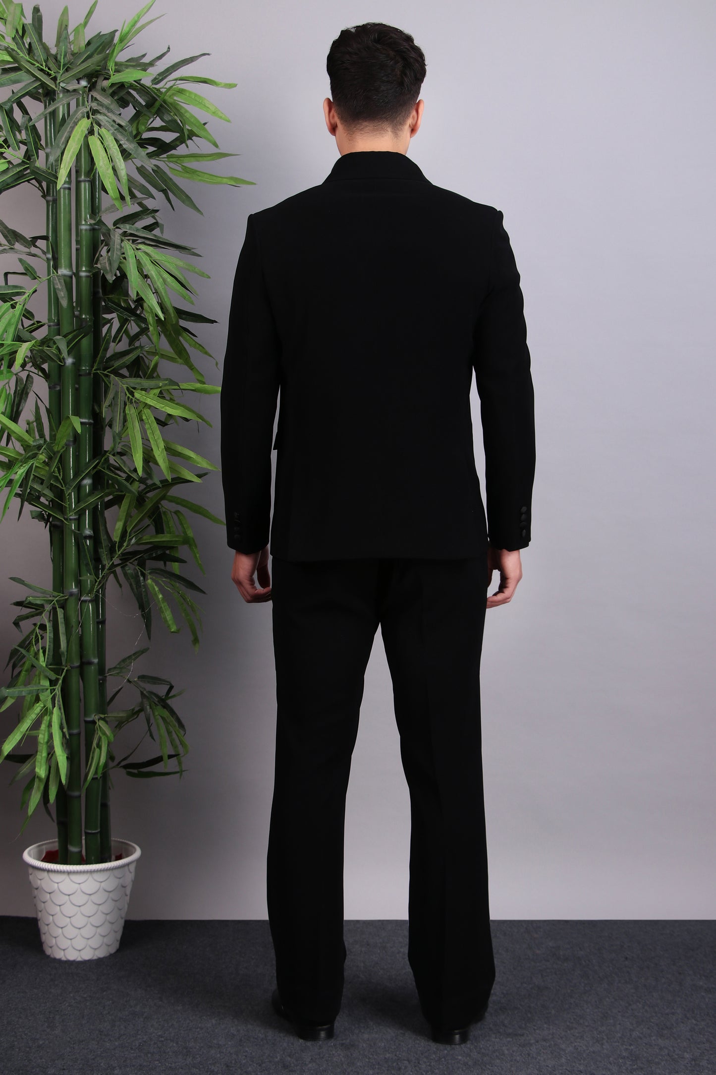 Back view - Men’s Tuxedo – Japanese Lycra in Black with Eagle Motif Embroidery
