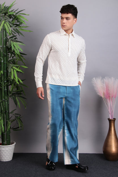 Men’s Kurta Set – Viscose Georgette in White with Tie Pants | One Man Show