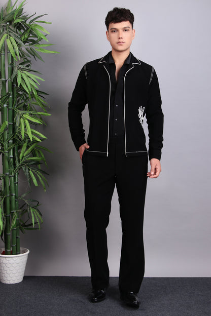 Men’s Tuxedo – Japanese Lycra in Black with Pintex & Beads Embroidery | One Man Show