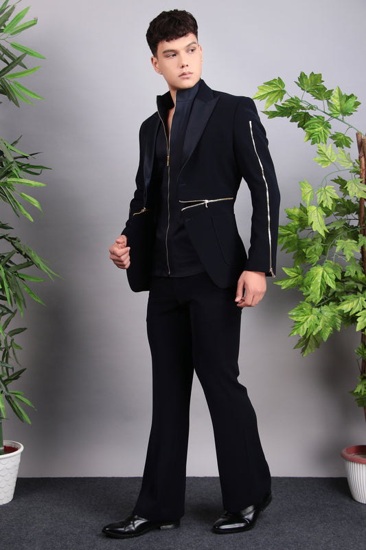 Front view - Men’s Tuxedo – Japanese Lycra in Midnight Blue with Modern Design