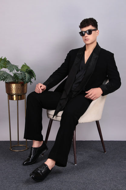 Men’s Tuxedo – Japanese Lycra in Black with Layered Lapel Style | One Man Show