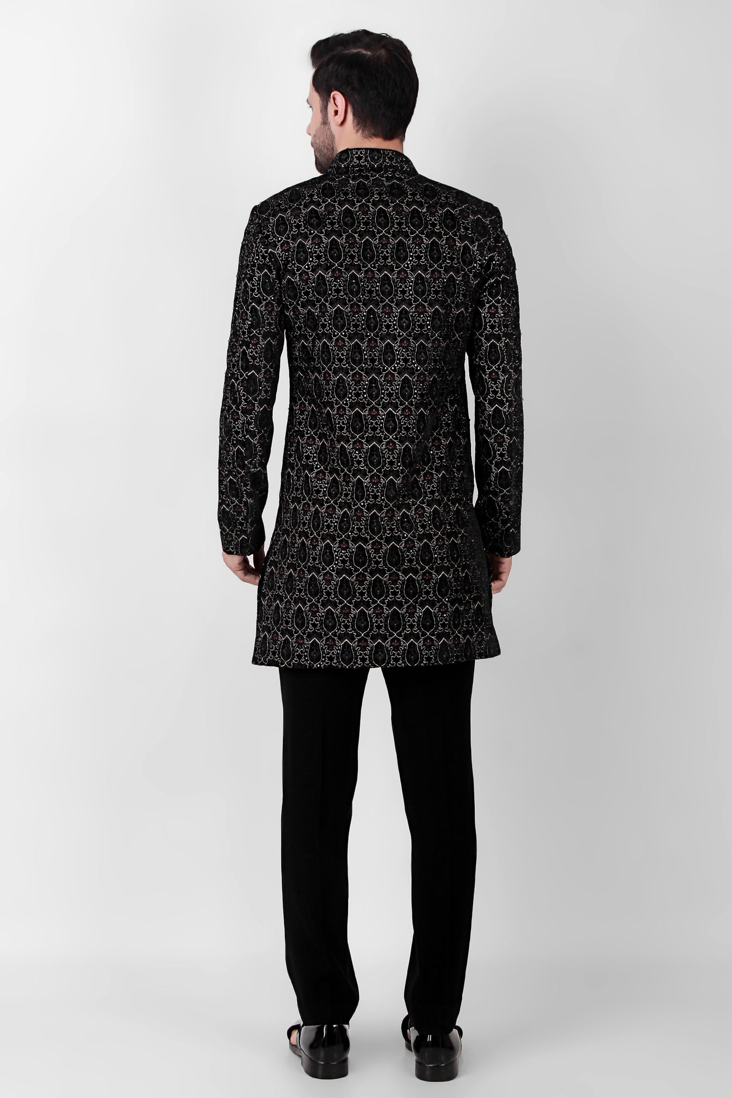 Detail view 2 - Men’s Indo-Western – Velvet in Multi Color with Geometric Silk Thread Embroidery