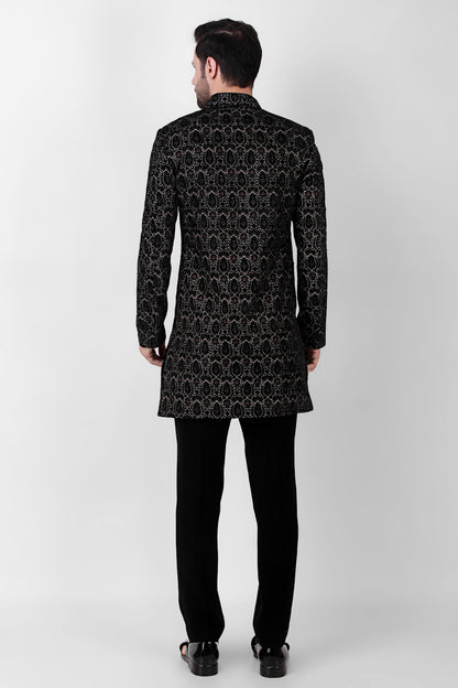 Men’s Indo-Western – Velvet in Multi Color with Geometric Silk Thread Embroidery | One Man Show