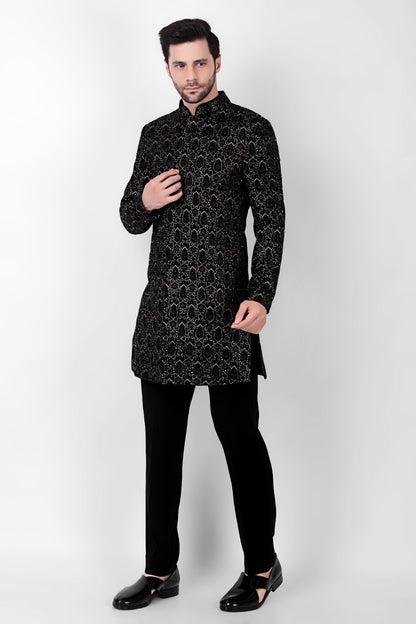 Men’s Indo-Western – Velvet in Multi Color with Geometric Silk Thread Embroidery | One Man Show