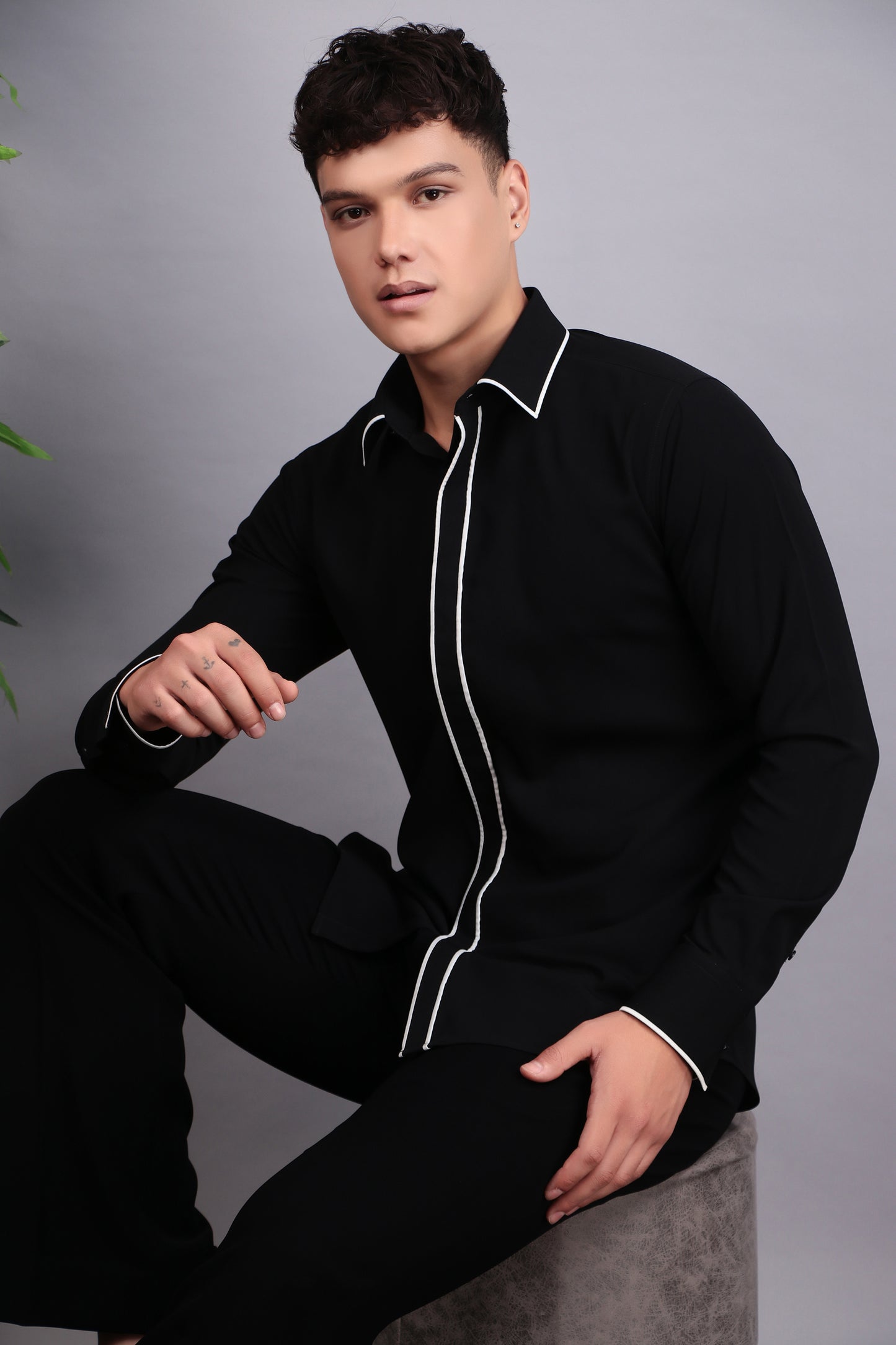 Detail view 5 - Men’s Tuxedo – Japanese Lycra in Black with White Piping Details