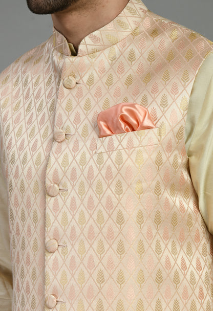 Men’s Nehru Jacket – Silk in Pink with Silk Jaquard | One Man Show