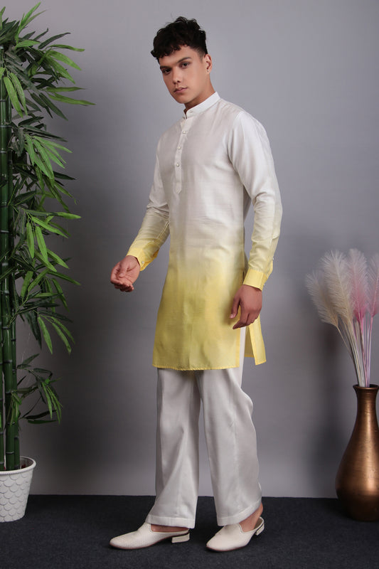 Men’s Nehru Jacket – Viscose Silk in Yellow with Tie and Dye & Hand Embroidery | One Man Show