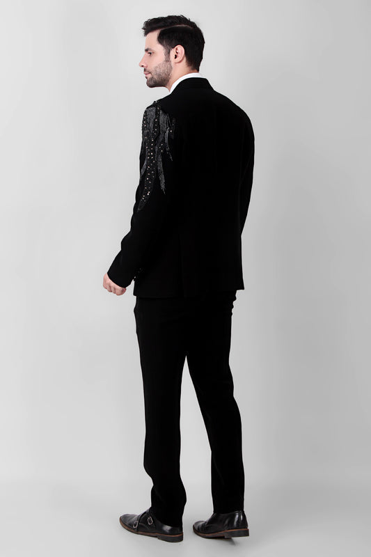 Men’s Tuxedo – Japanese Lycra in Black with Abstract Embroidery | One Man Show
