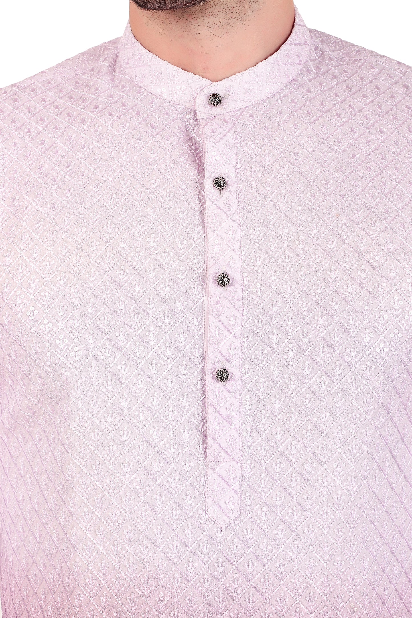 Detail view 2 - Men’s Kurta Set – Silk Georgette Embroidery in Pink with Ombre Dye