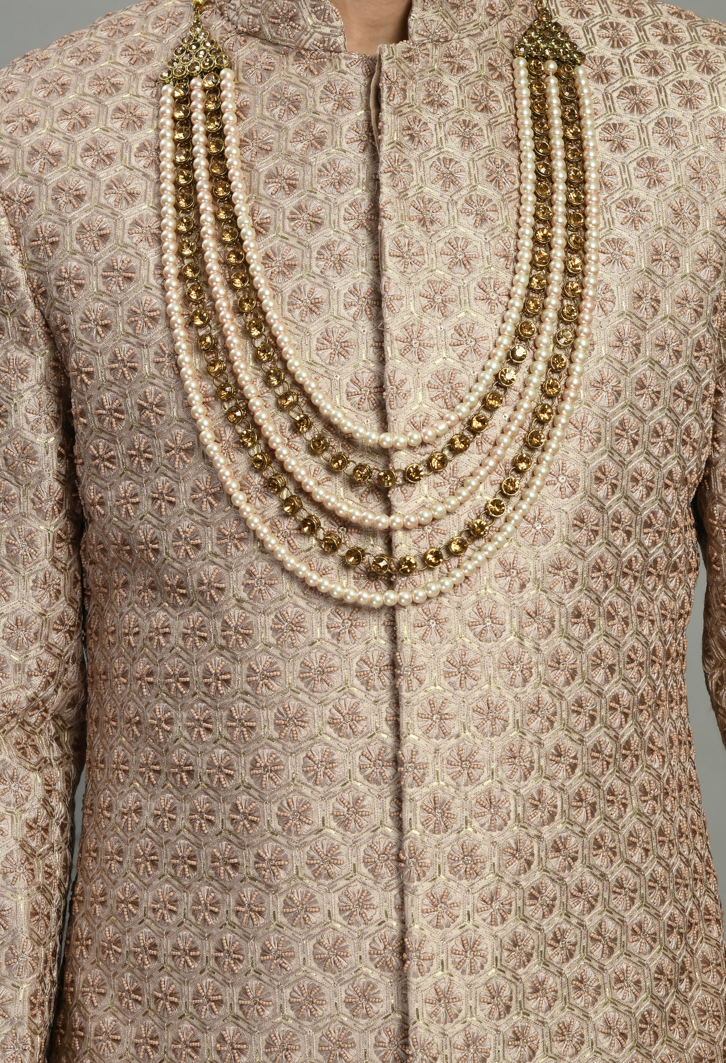 Detail view 3 - Men’s Sherwani – Silk in Pink with Detailed Hand Embroidery