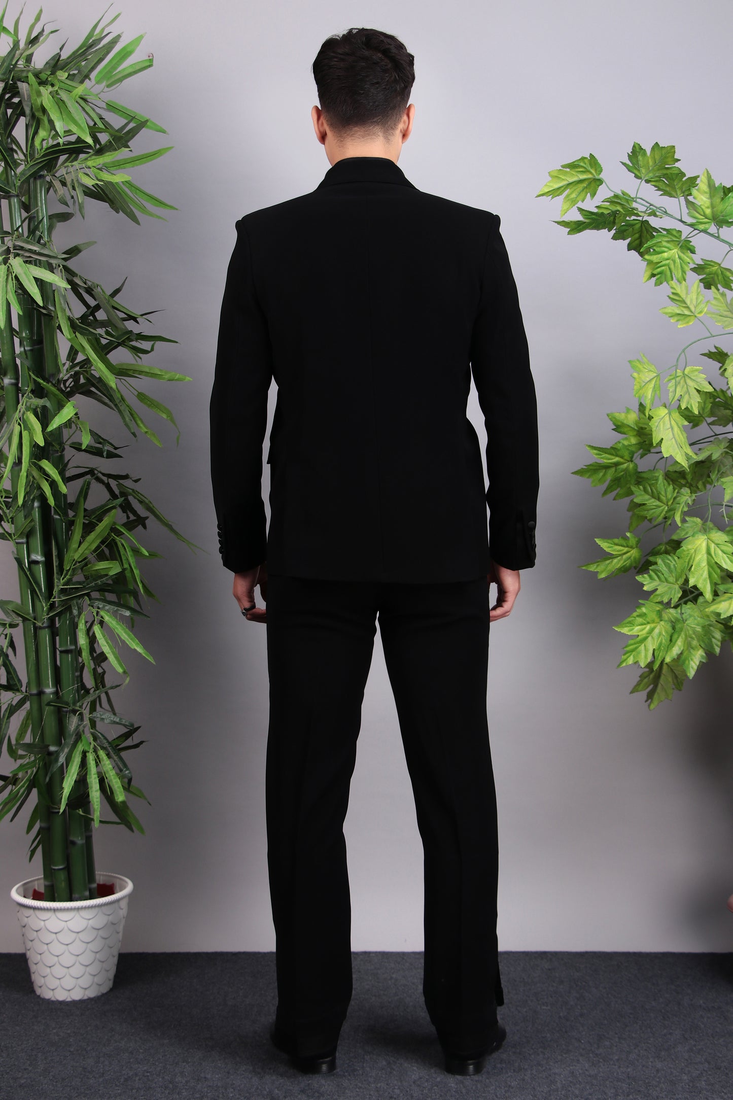 Detail view 3 - Men’s Tuxedo – Japanese Lycra in Black with Extended Front and Lapel Detailing