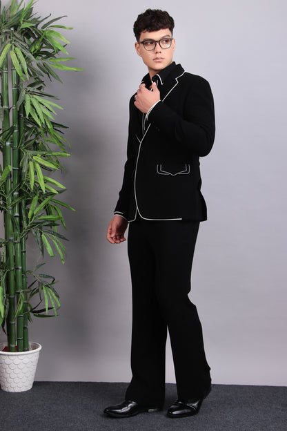 Men’s Tuxedo – Japanese Lycra in Black with White Piping Details | One Man Show
