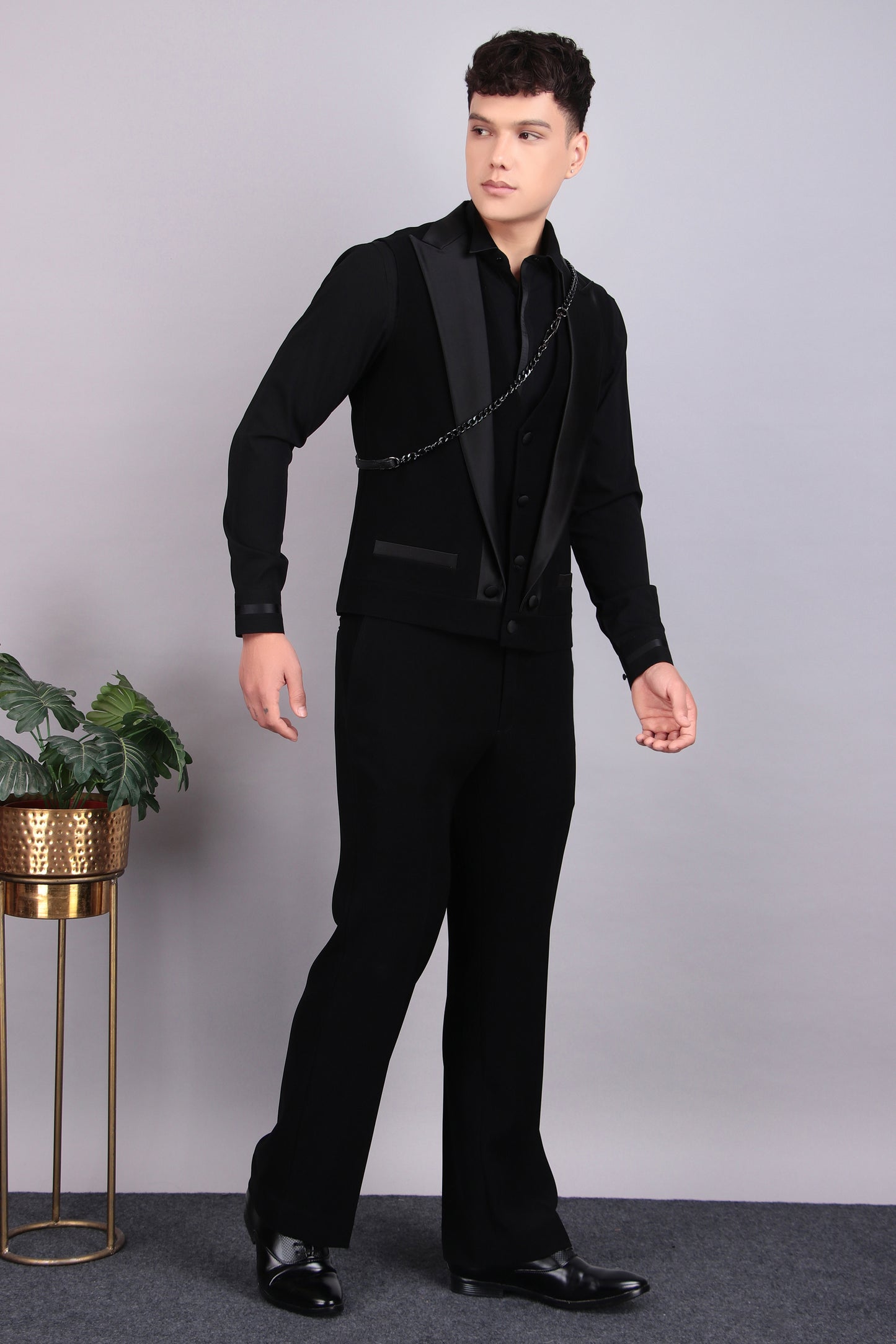 Detail view 4 - Men’s Tuxedo – Japanese Lycra in Black with Multi Layered Vest Style Jacket