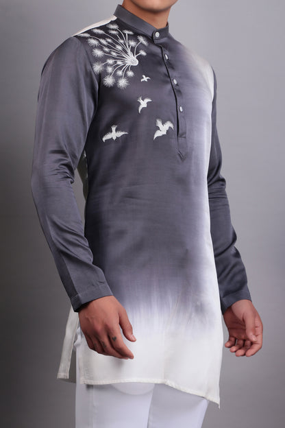 Men’s Kurta Set – Modal Satin in Purple with Silk Thread Embroidery | One Man Show