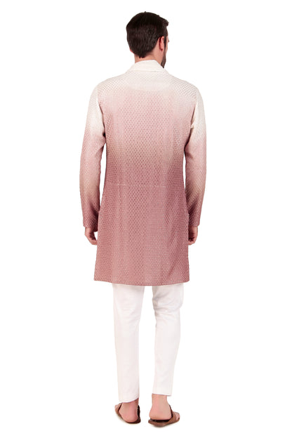 Men’s Kurta Set – Silk Georgette Embroidery in Pink with Ombre Dye | One Man Show