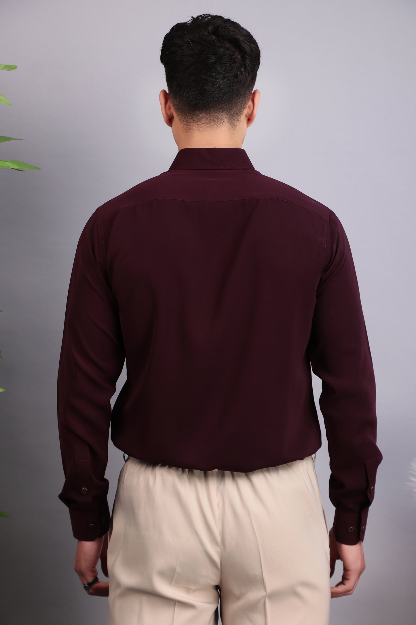 Side view - Men’s Shirt – Korean Wrinkle Free in Maroon with Snake Embroidery