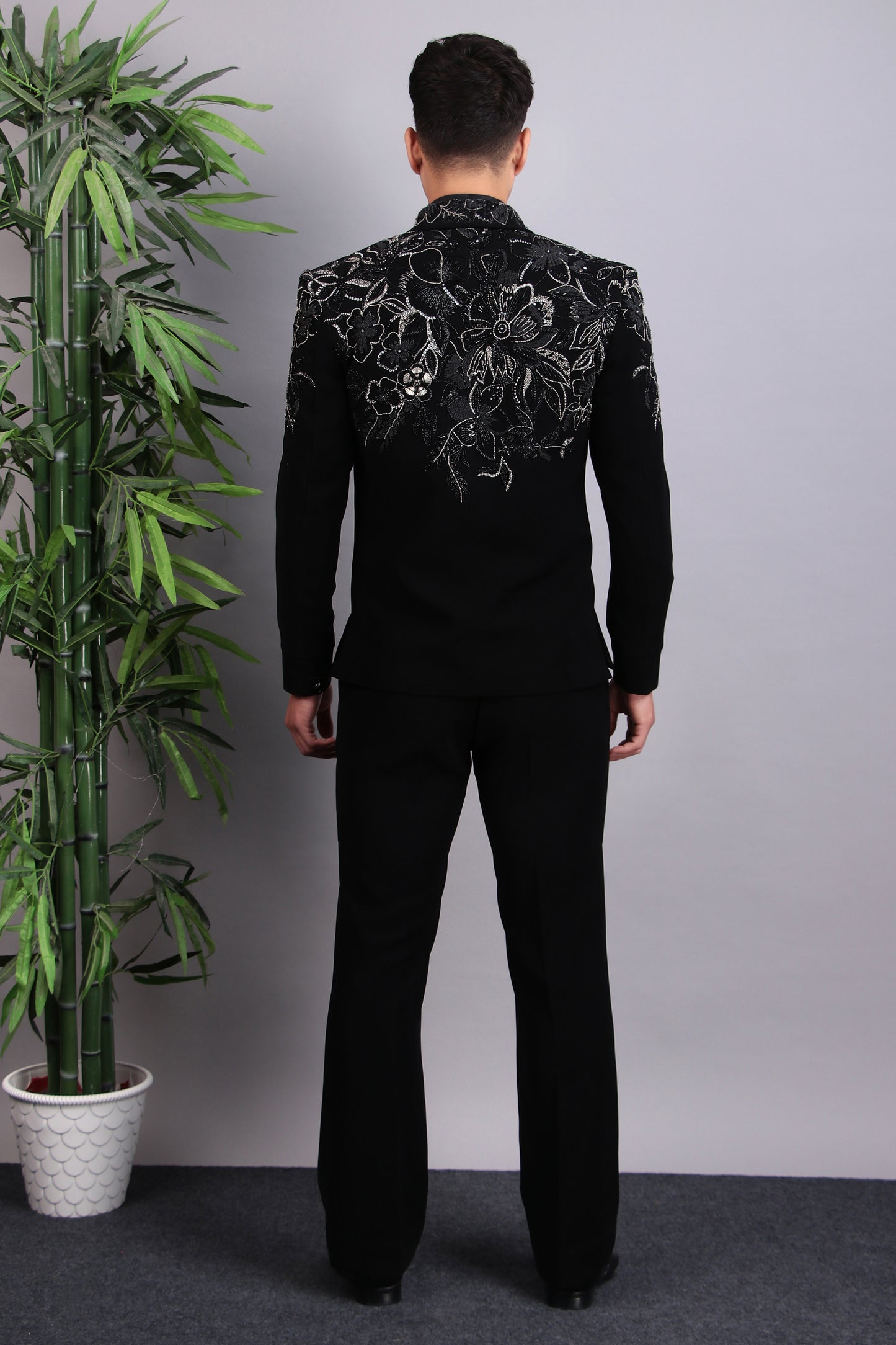 Detail view 2 - Men’s Tuxedo – Japanese Lycra in Black with Hand Embroidery