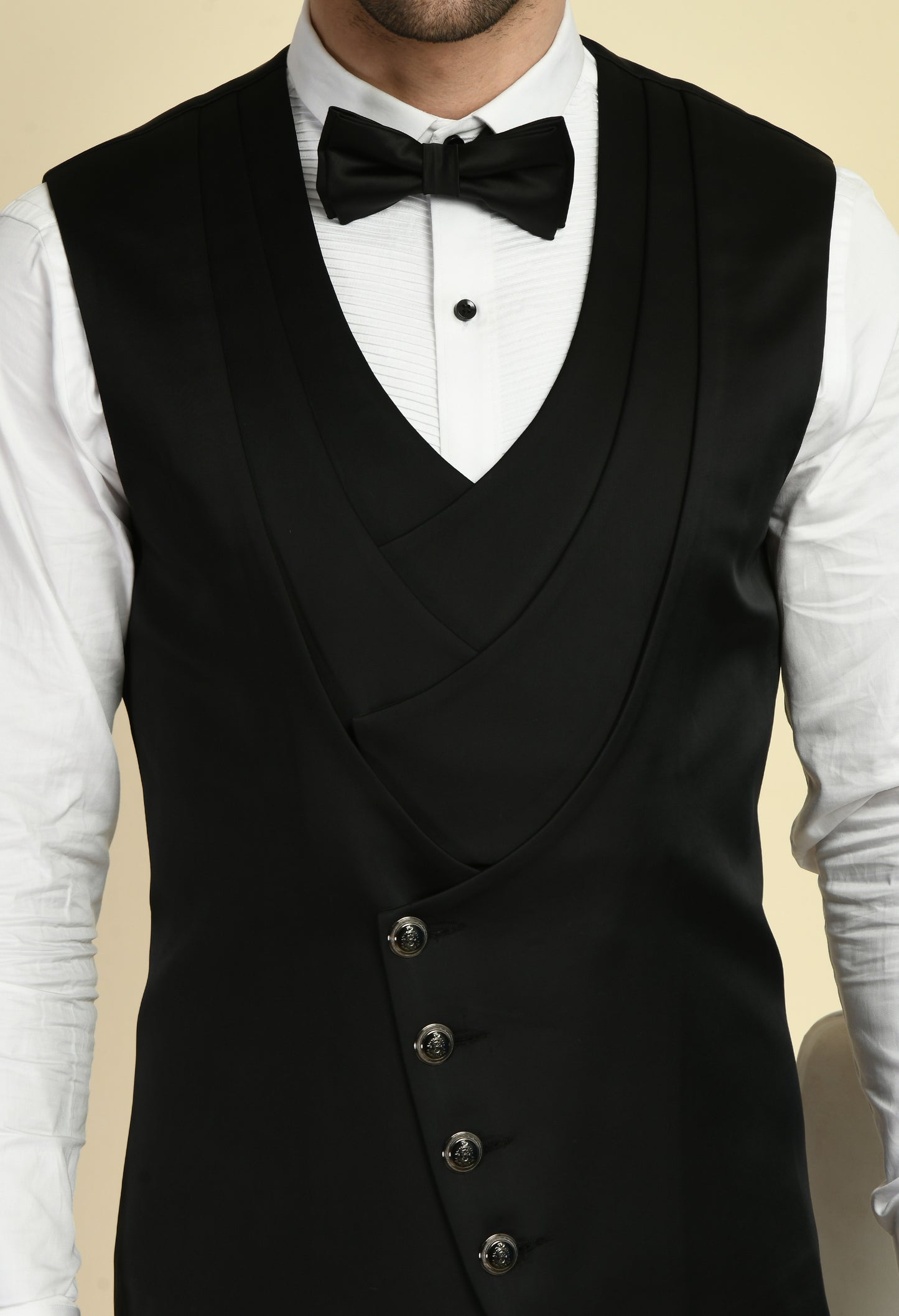 Detail view 4 - Men’s Tuxedo – Japanese Lycra in Black with Floral Jaquard Tuxedo Top