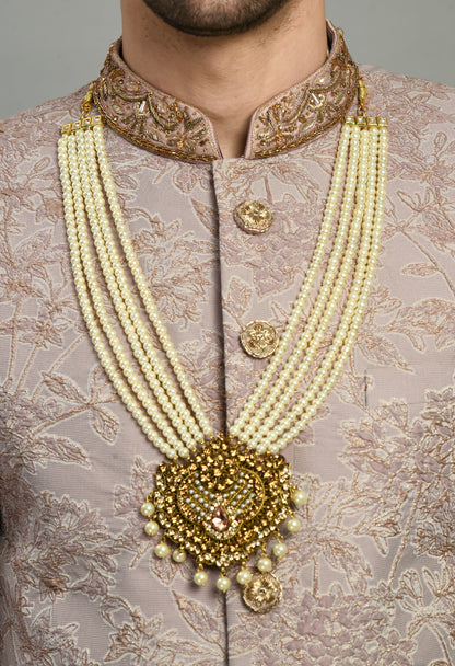 Men’s Sherwani – Silk in Pink with Detailed Hand Embroidery Allover | One Man Show