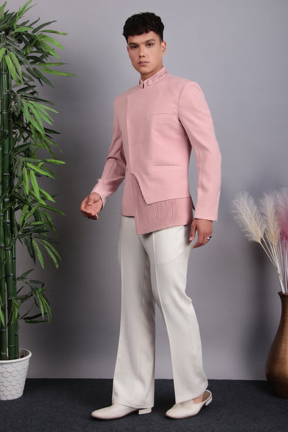 Men’s Bandhgala – Japanese Lycra in Pink with Modern Abstract Cut | One Man Show