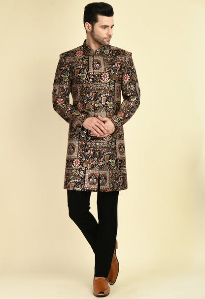 Men’s Indo-Western – Silk Georgette in Multi Color with Abstract Silk Thread Embroidery | One Man Show