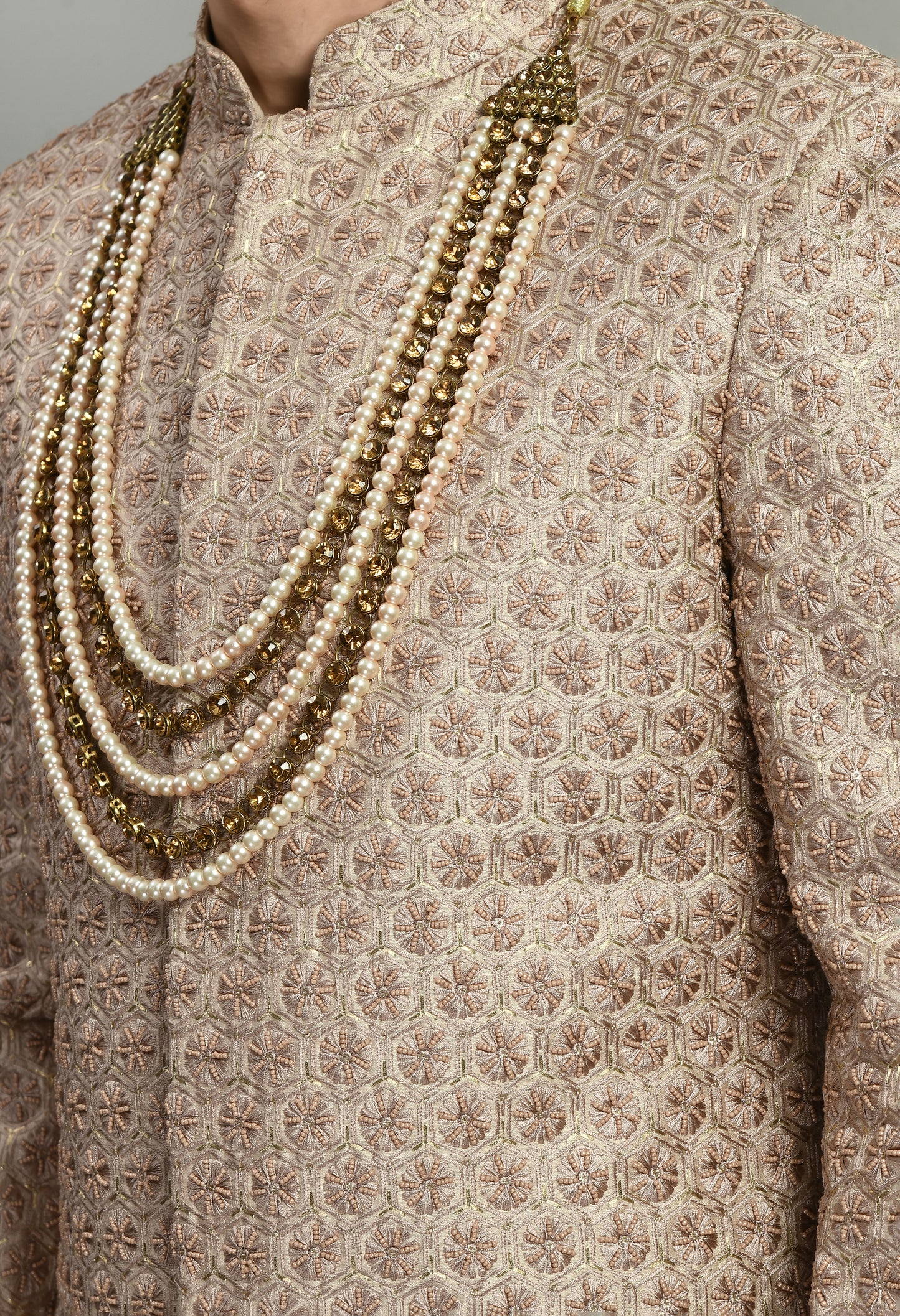 Side view - Men’s Sherwani – Silk in Pink with Detailed Hand Embroidery