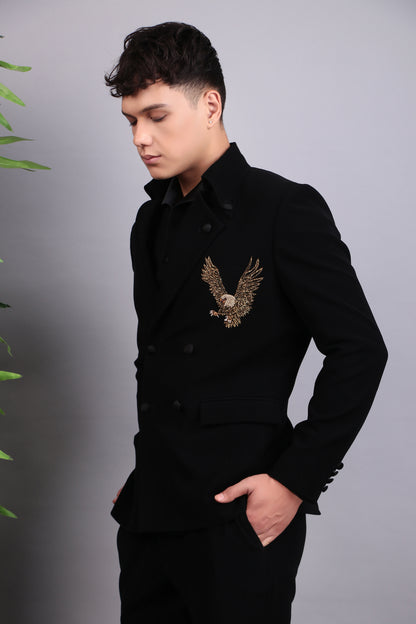 Men’s Tuxedo – Japanese Lycra in Black with Eagle Motif Embroidery | One Man Show