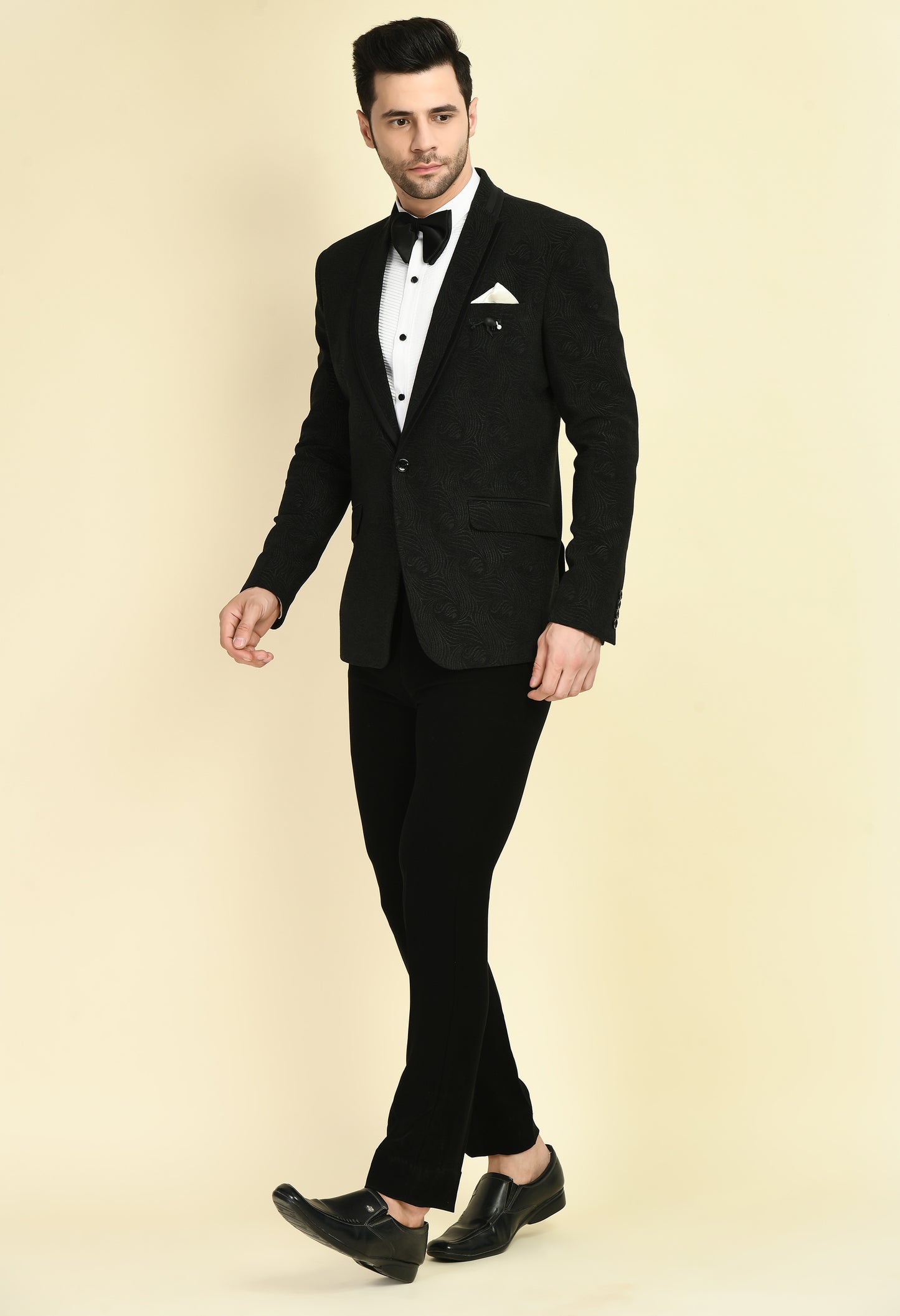Detail view 1 - Men’s Tuxedo – Japanese Lycra in Black with Jaquard Abstract Design