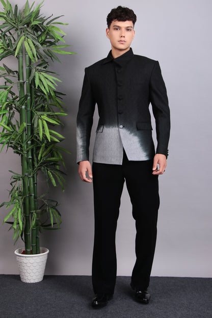 Men’s Bandhgala – Cotton Jaquard in Black with Shacket Style Tie and Dye | One Man Show