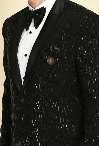 Men’s Tuxedo – Japanese Lycra in Black with Shimmer Print | One Man Show
