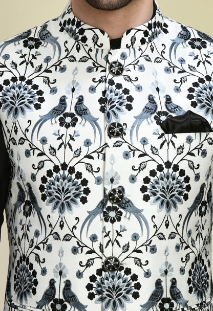 Men’s Nehru Jacket – Silk in Grey with Silk Thread Embroidery | One Man Show