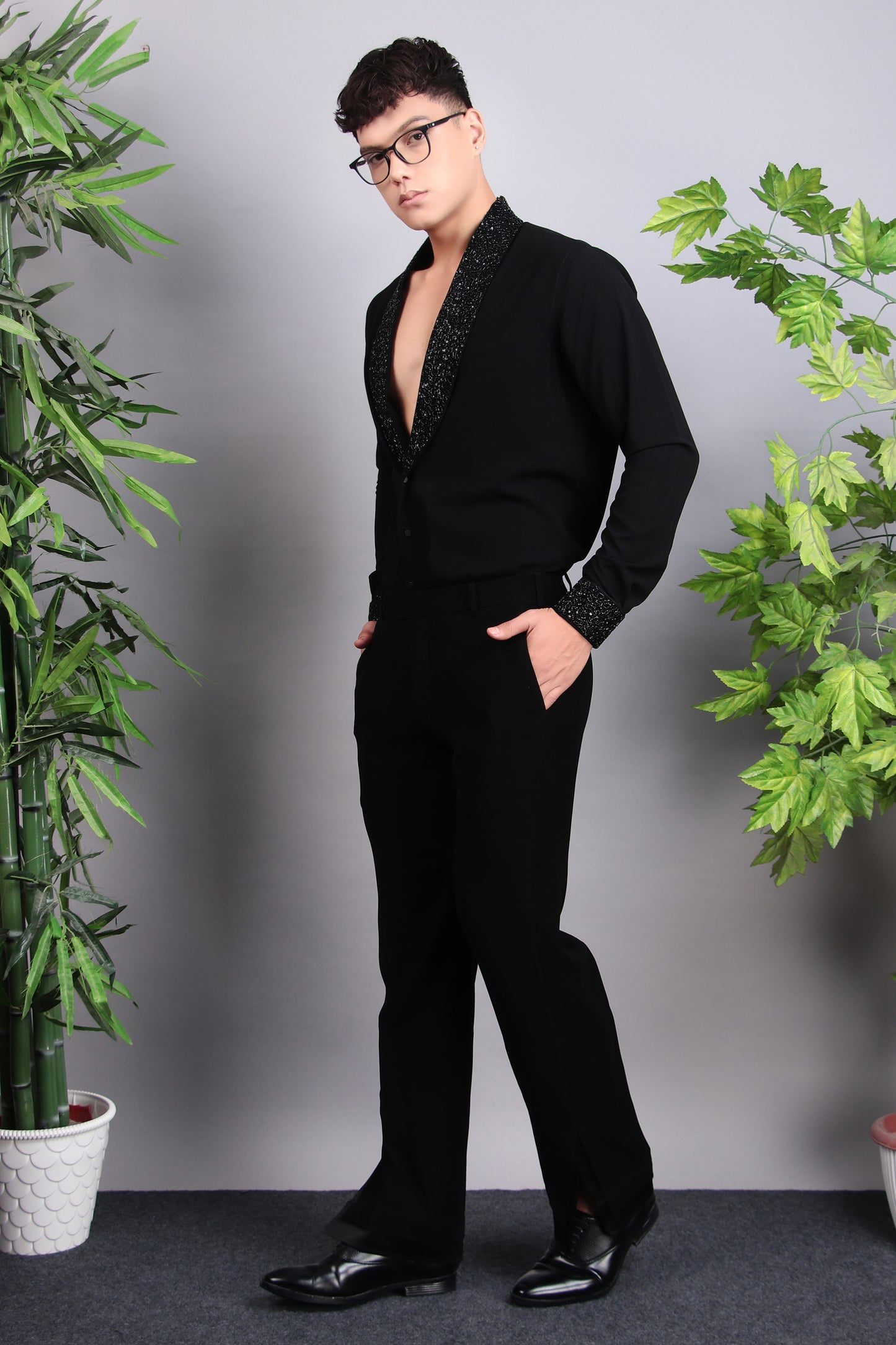 Detail view 7 - Men’s Tuxedo – Japanese Lycra in Black with Hand Embroidery