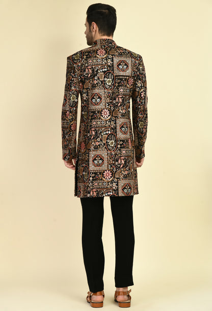 Men’s Indo-Western – Silk Georgette in Multi Color with Abstract Silk Thread Embroidery | One Man Show
