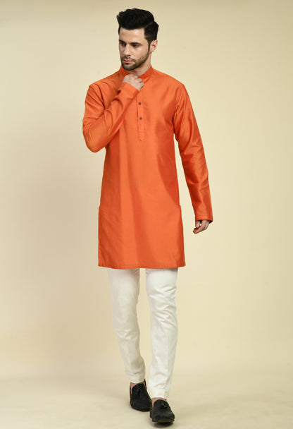 Men’s Nehru Jacket – Silk Georgette in Orange with Silk Thread Embroidery | One Man Show