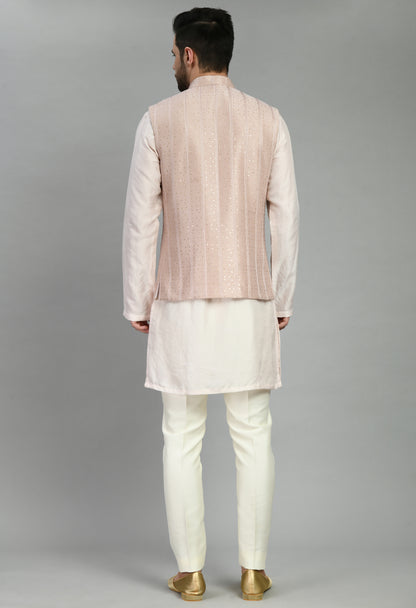 Men’s Nehru Jacket – Silk Georgette in Pink with Thread and Sequins Embroidery | One Man Show