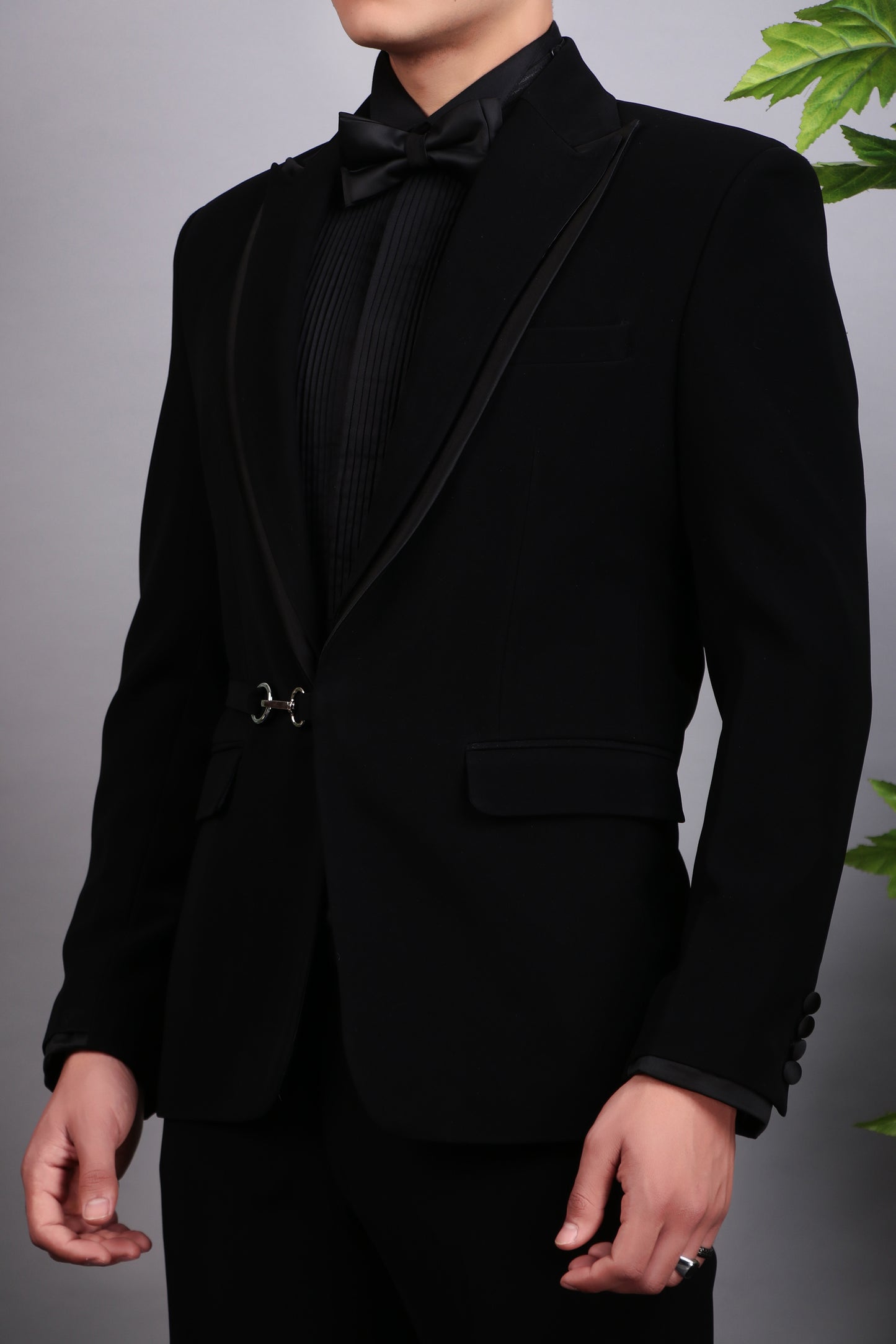 Side view - Men’s Tuxedo – Japanese Lycra in Black with Extended Front and Lapel Detailing