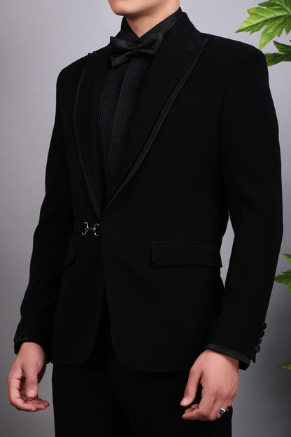 Men’s Tuxedo – Japanese Lycra in Black with Extended Front and Lapel Detailing | One Man Show
