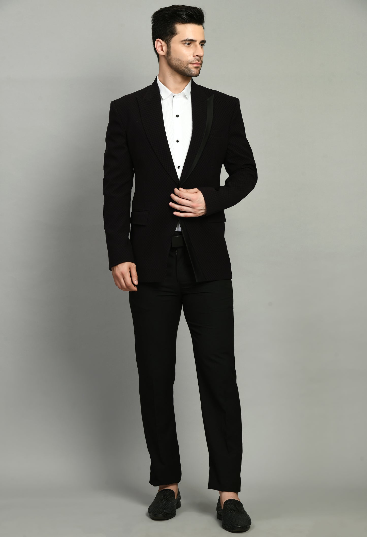 Side view - Men’s Tuxedo – Japanese Lycra in Black with Satin Detail