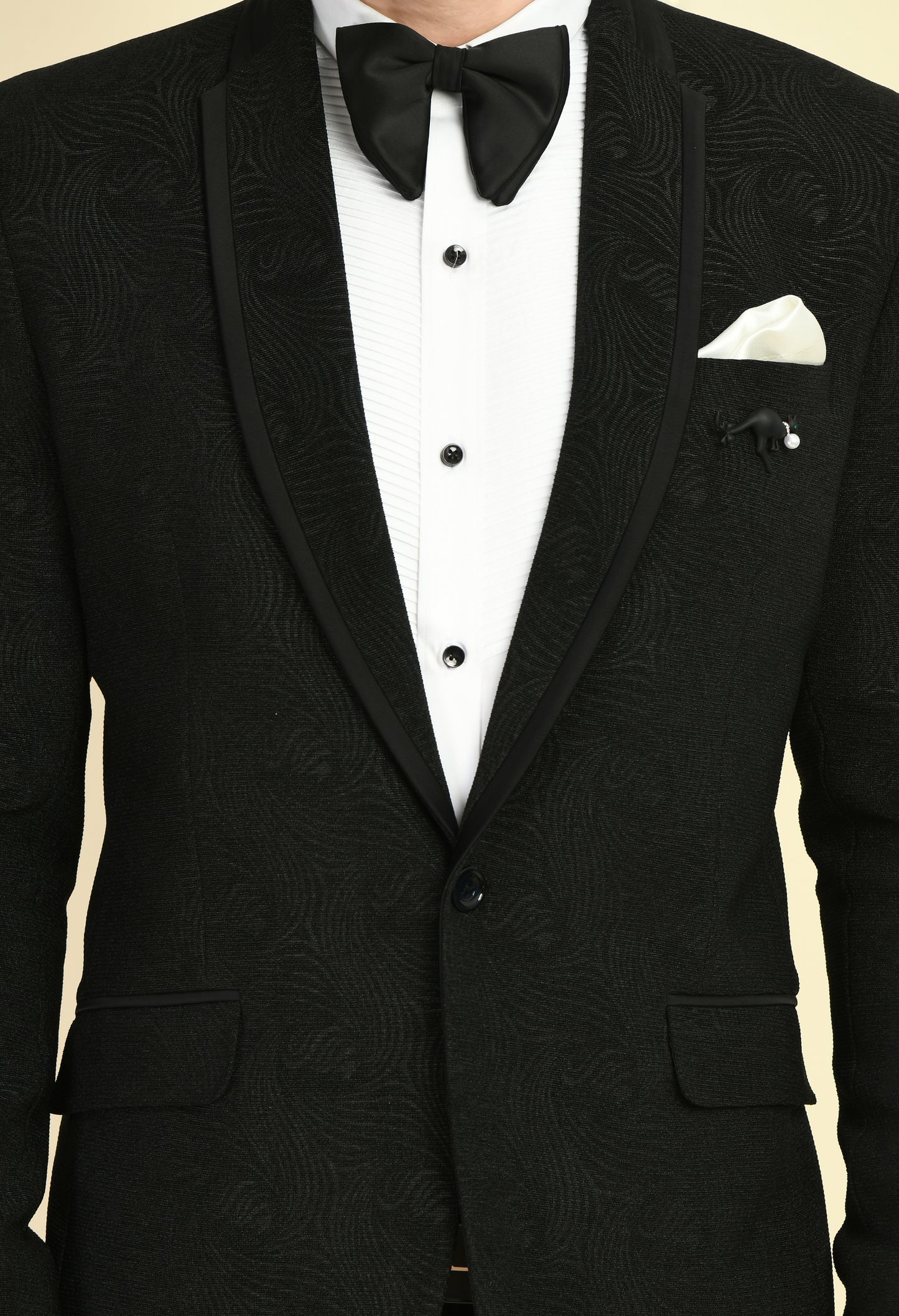 Detail view 3 - Men’s Tuxedo – Japanese Lycra in Black with Jaquard Abstract Design