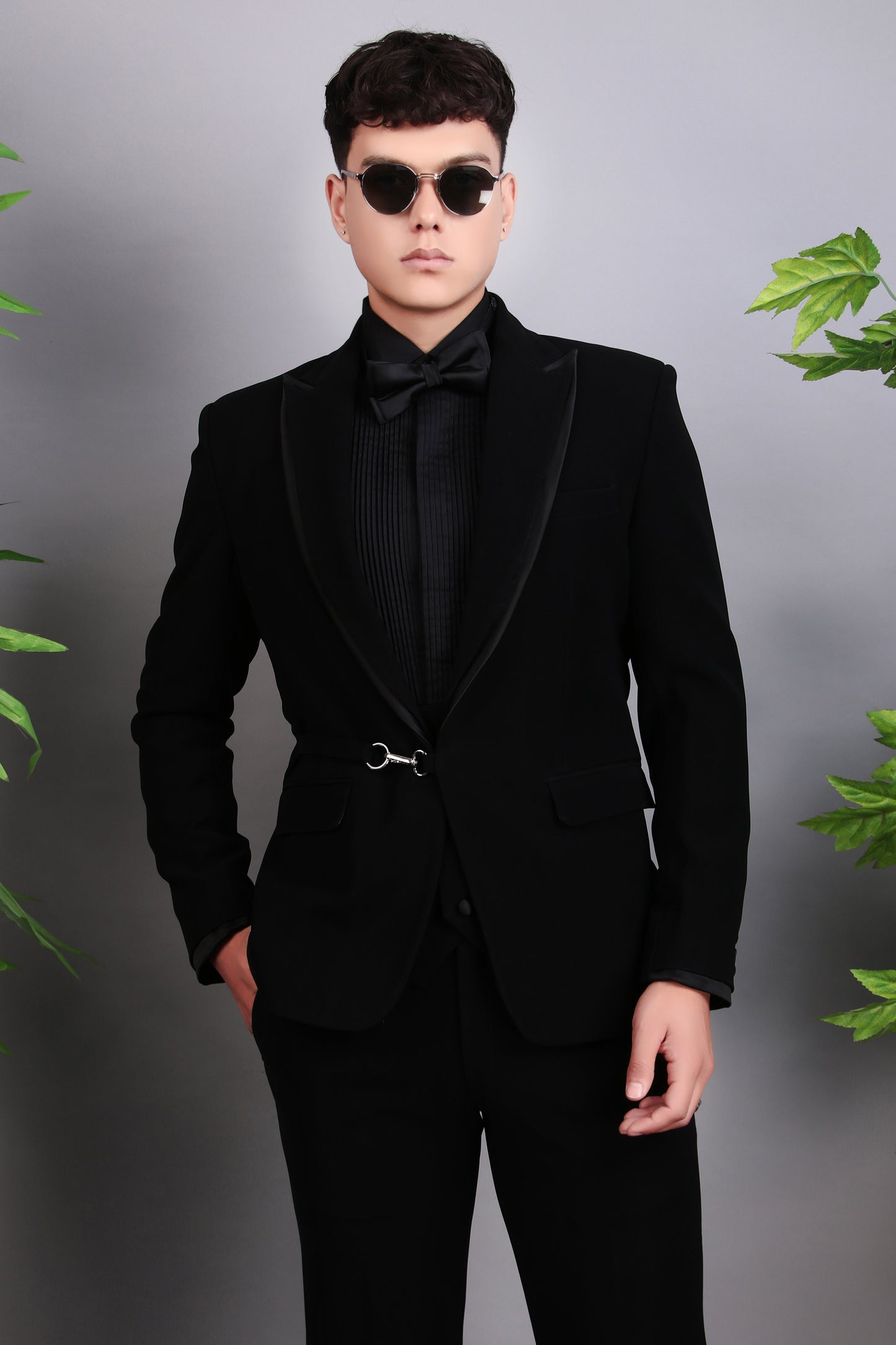 Detail view 7 - Men’s Tuxedo – Japanese Lycra in Black with Extended Front and Lapel Detailing