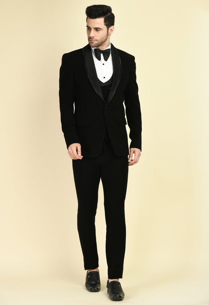 Men’s Tuxedo – Japanese Lycra in Black with Glass Beads Work on Double Lapel Design | One Man Show
