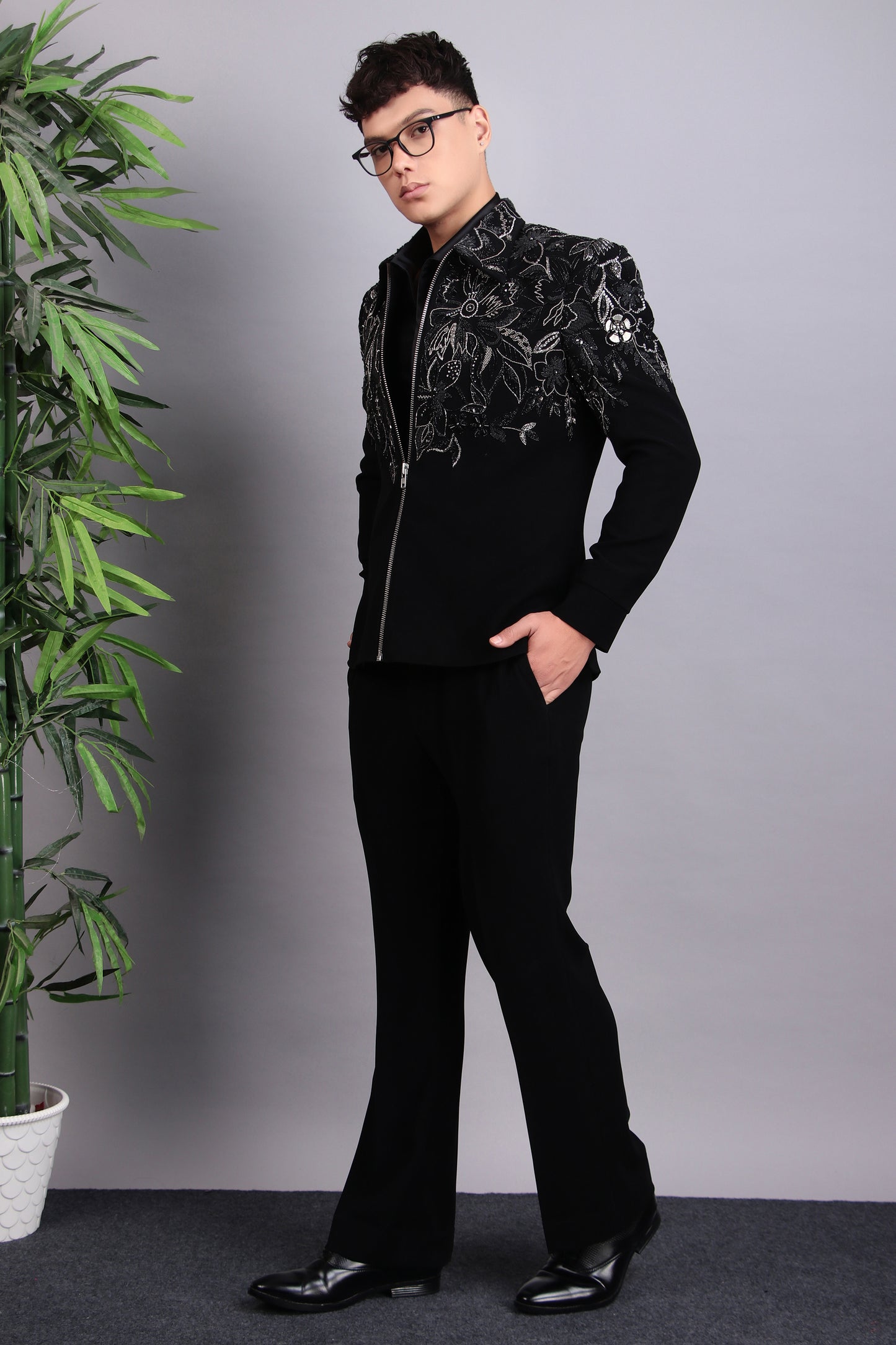 Men’s Tuxedo – Japanese Lycra in Black with Hand Embroidery | One Man Show