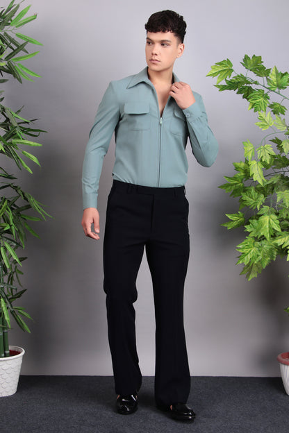 Men’s Suit – Suiting Lycra in Green with Hunter Shirt and Hand Stitchwork | One Man Show